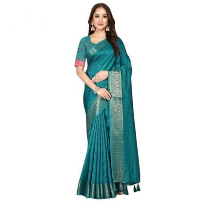 Generic Women's Cotton Blend Checkered Saree With Unstitched Blouse 5.5Mtr (Rama)