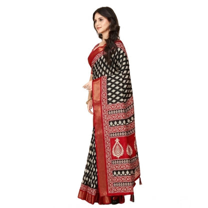 Generic Women's Cotton Silk Printed Saree With Unstitched Blouse 5.5Mtr (Black)
