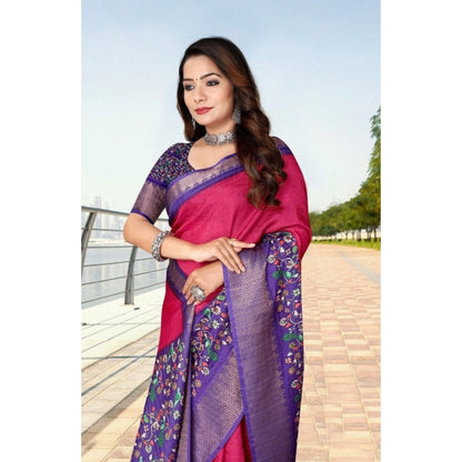 Generic Women's Cotton Silk Printed Saree With Unstitched Blouse 5.5Mtr (Multicolor)
