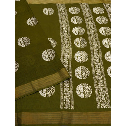 Generic Women's Cotton Silk Printed Saree With Unstitched Blouse 5.5Mtr (Green)