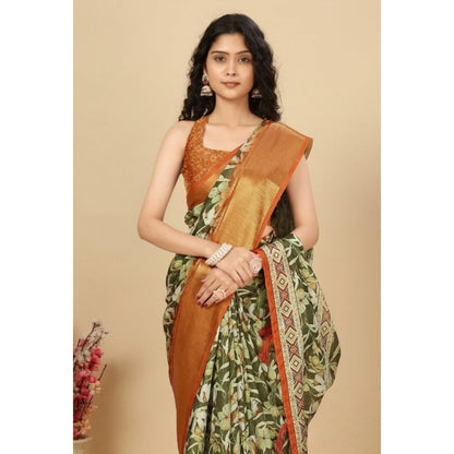 Generic Women's Cotton Silk Floral Printed Saree With Unstitched Blouse 5.5Mtr (Multicolor)
