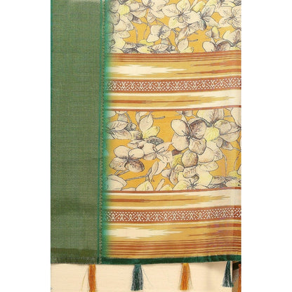 Generic Women's Cotton Silk Floral Printed Saree With Unstitched Blouse 5.5Mtr (Mustard)