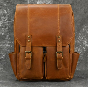 Men's Original Top Layer Cowhide Travel Leather Backpack