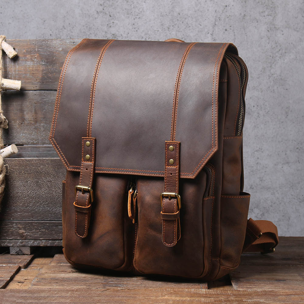 Men's Original Top Layer Cowhide Travel Leather Backpack