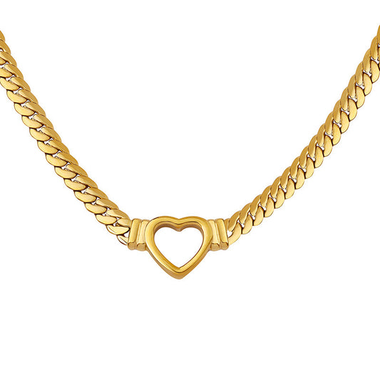 Minimalist Fine Small Heart Necklace Titanium Steel Hollow