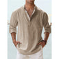 Men's Linen Stand-up Collar Long Sleeve T-shirt Loose Undershirt